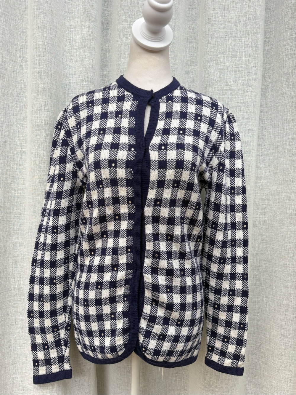 Evenings by Roberts LTD plaid blue white snap button cardigan